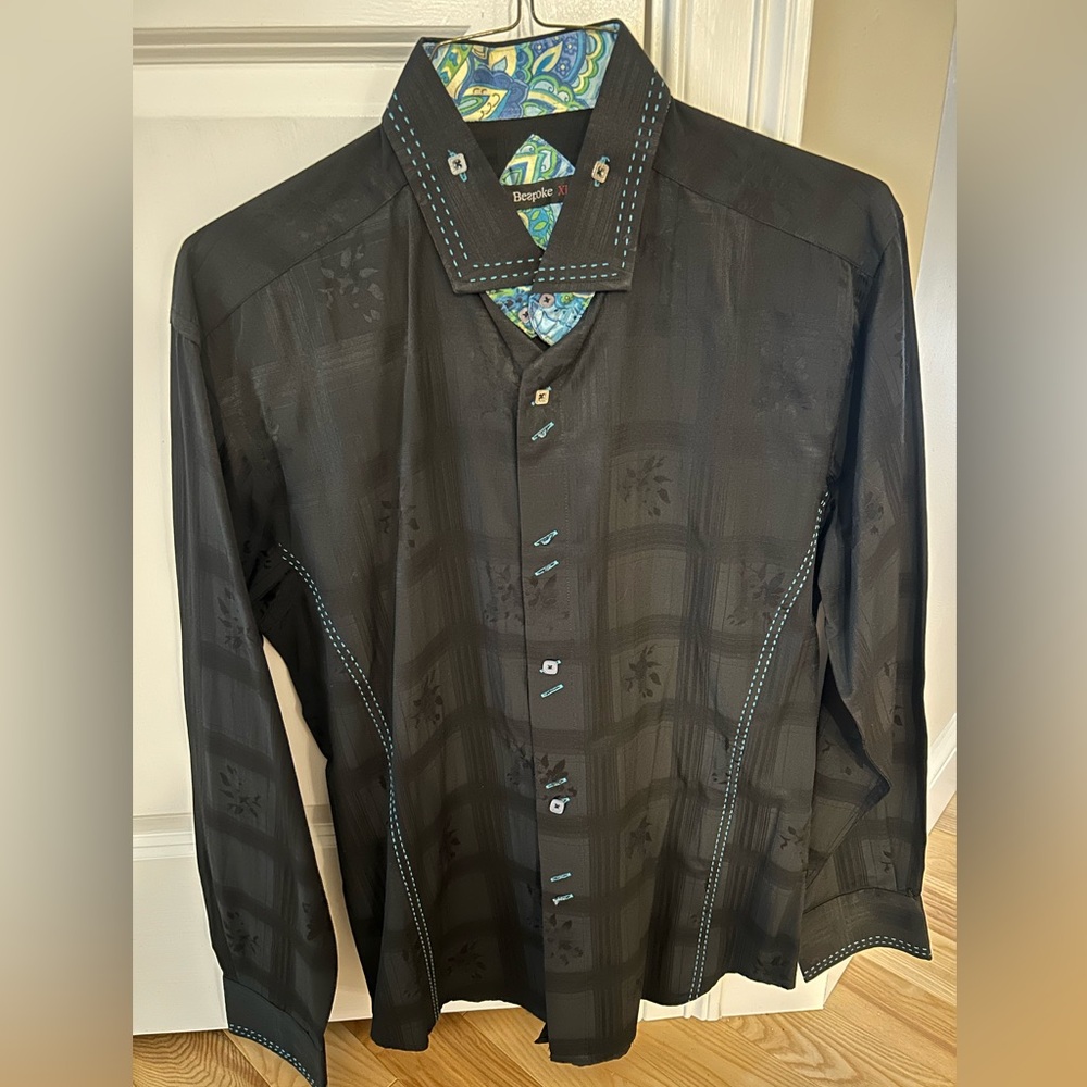 Bespoke Custom Black Shirt with Blue and Green Accents